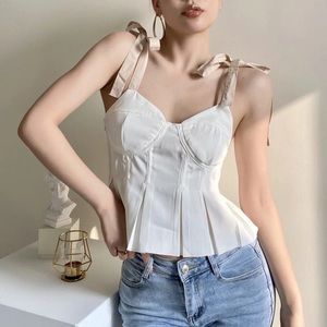 Pleated Ribbon Strap Top